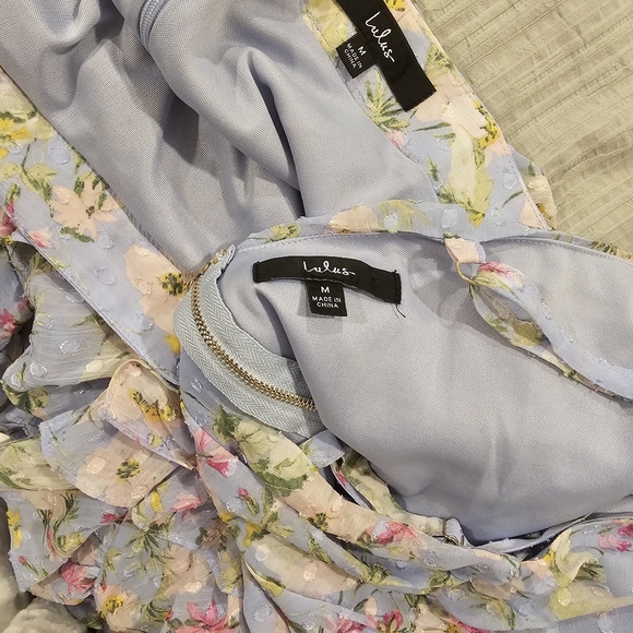NWOT Lulus Easily Beloved Light Blue Floral Ruched Ruffled Top & Skirt Outfit - Picture 8 of 12